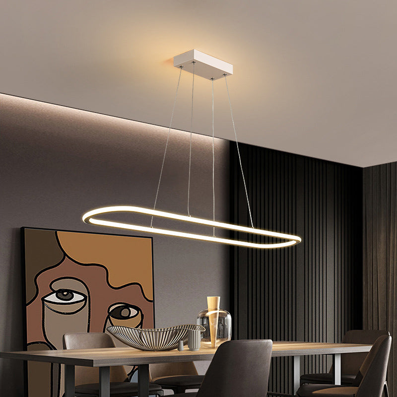 Linear Shape Island Pendant Contemporary Metal 1 Light Pendant Lighting Fixture in White