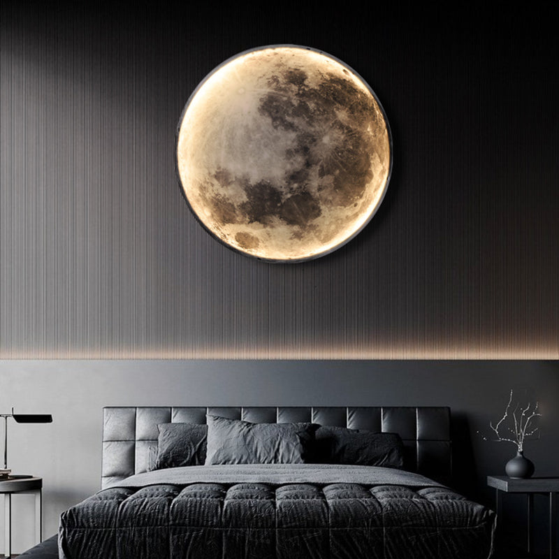 Round Shape Metal Wall Lighting Idea Kids Style 1 Light Wall Light Fixture in Black