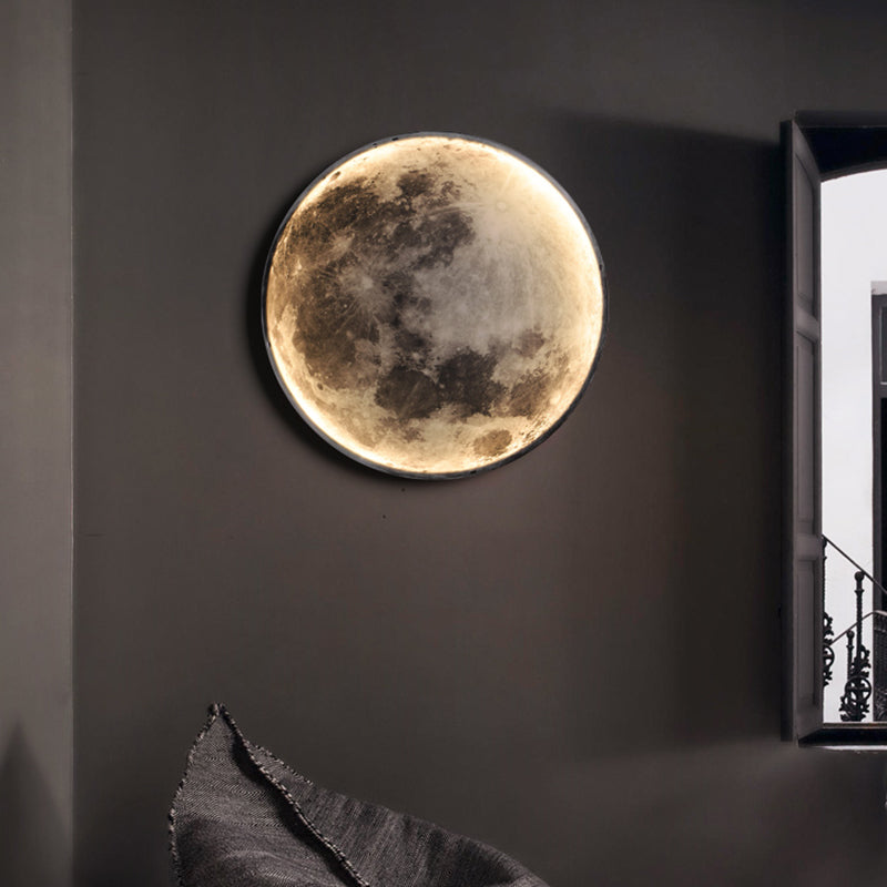 Round Shape Metal Wall Lighting Idea Kids Style 1 Light Wall Light Fixture in Black