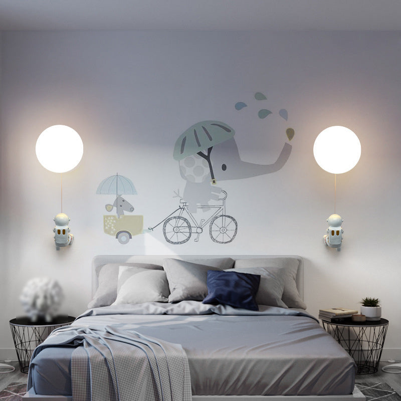 Kids Glass Wall Lamp Astronaut Wall Sconce Lighting for Nursery Room