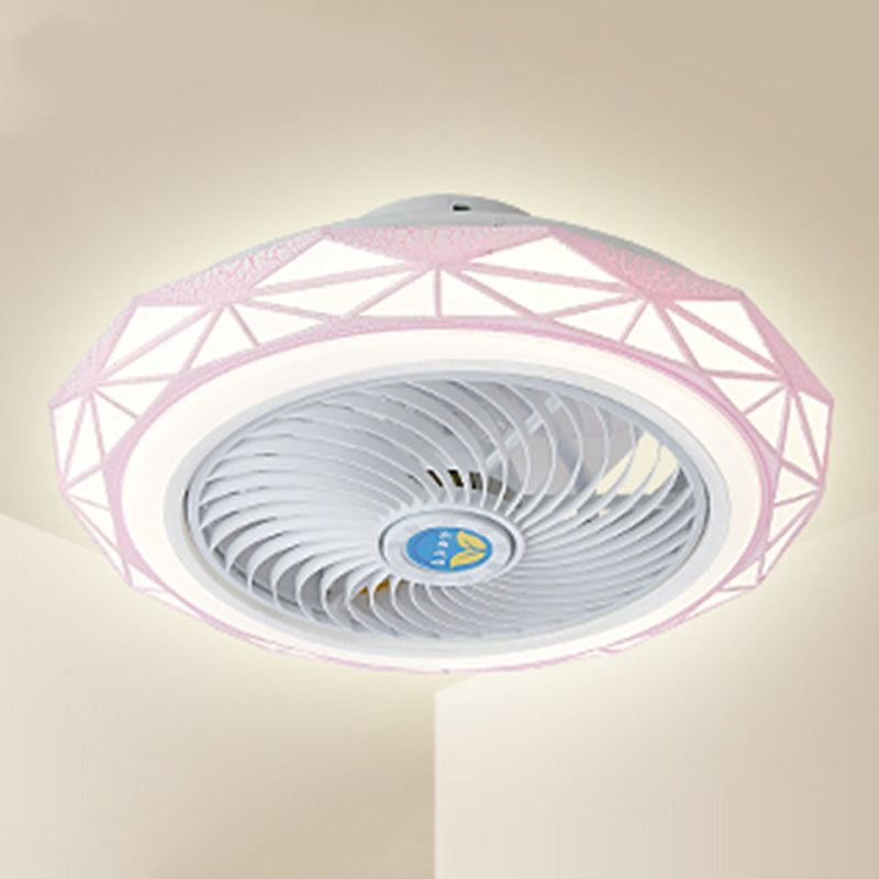 Metal Round Fan Ceiling Lighting Modern Style 1-Light Flush Mount Lamp