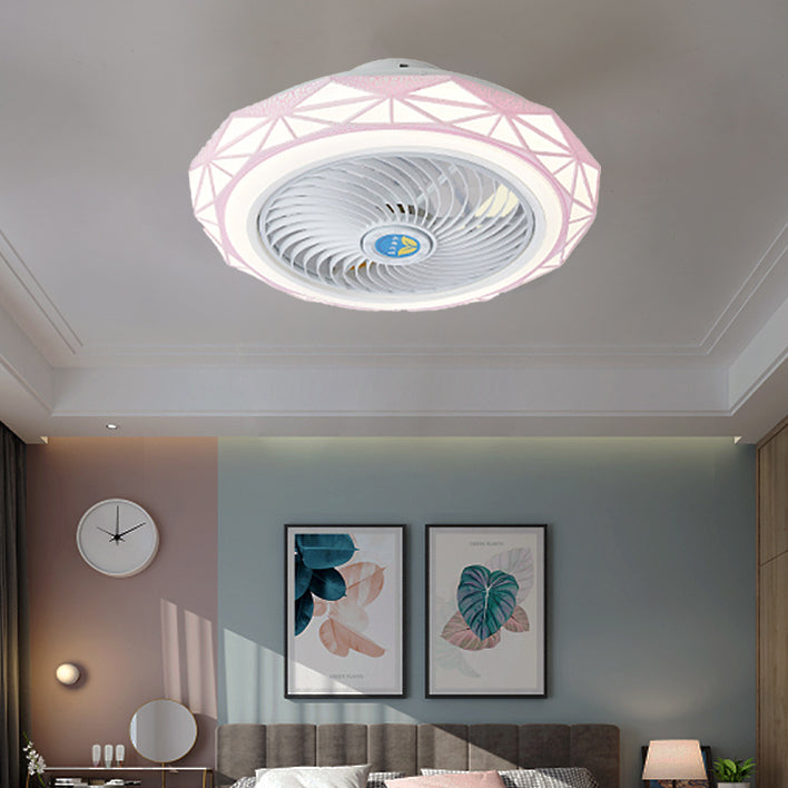 Metal Round Fan Ceiling Lighting Modern Style 1-Light Flush Mount Lamp