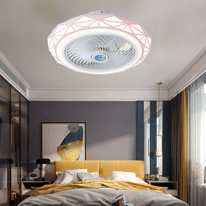 Metal Round Fan Ceiling Lighting Modern Style 1-Light Flush Mount Lamp