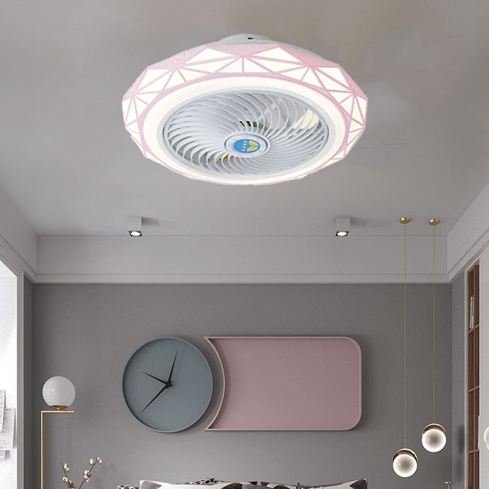 Metal Round Fan Ceiling Lighting Modern Style 1-Light Flush Mount Lamp