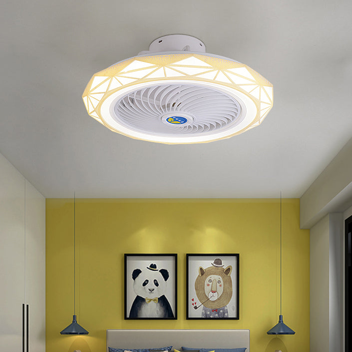 Metal Round Fan Ceiling Lighting Modern Style 1-Light Flush Mount Lamp