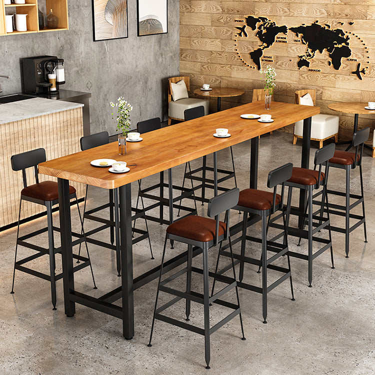 Brown Rectangle Bar Dining Table Contemporary Bar Table with Black Trestle Base