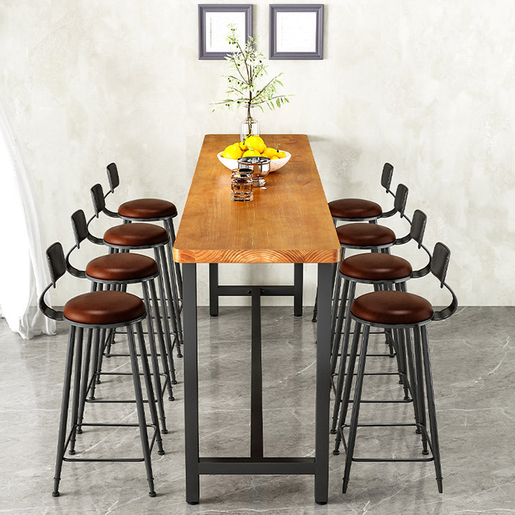 Brown Rectangle Bar Dining Table Contemporary Bar Table with Black Trestle Base
