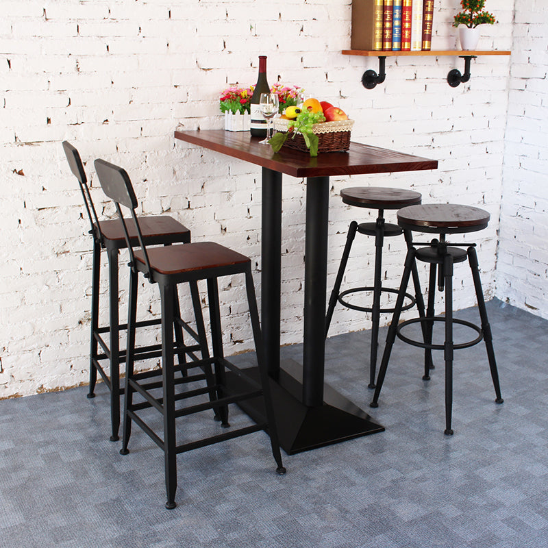 Dining Room Industrial Style Wood Barstool Iron 4 Legs Bar Stool with Pedal