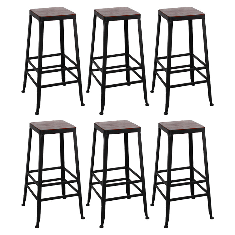 Dining Room Industrial Style Wood Barstool Iron 4 Legs Bar Stool with Pedal