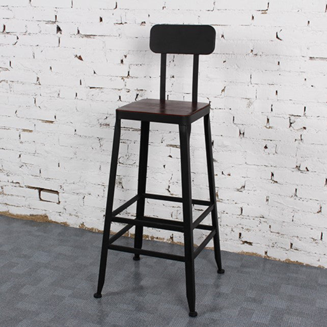Dining Room Industrial Style Wood Barstool Iron 4 Legs Bar Stool with Pedal