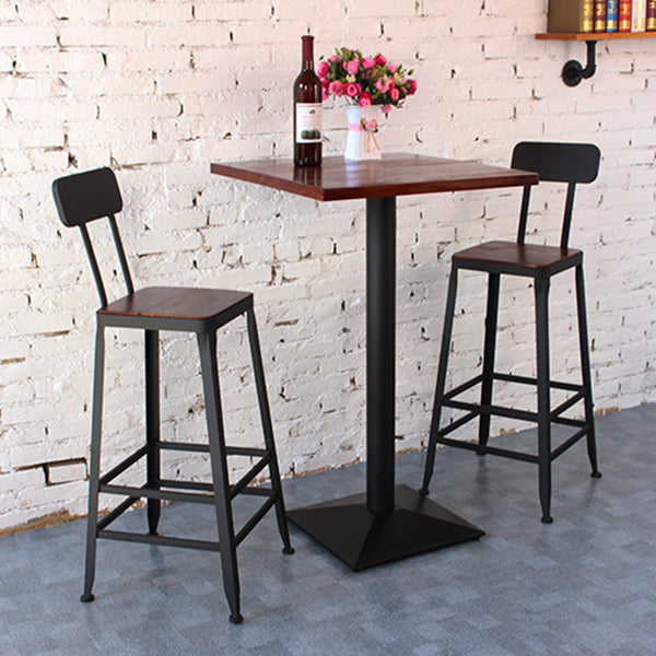 Dining Room Industrial Style Wood Barstool Iron 4 Legs Bar Stool with Pedal