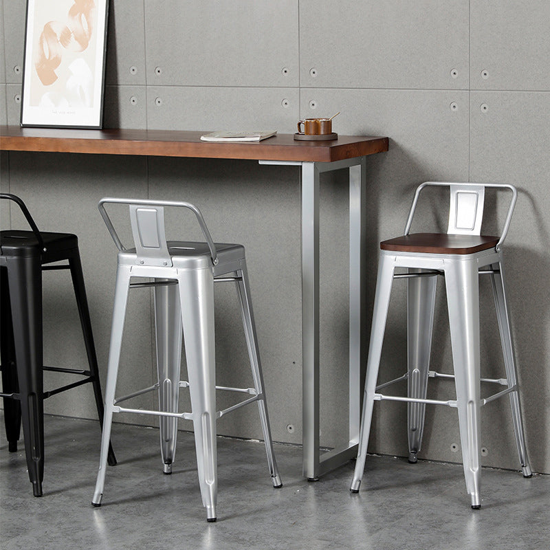 Industrial Wood Top Barstool Iron 4 Legs Bar Stool for Coffee Shop