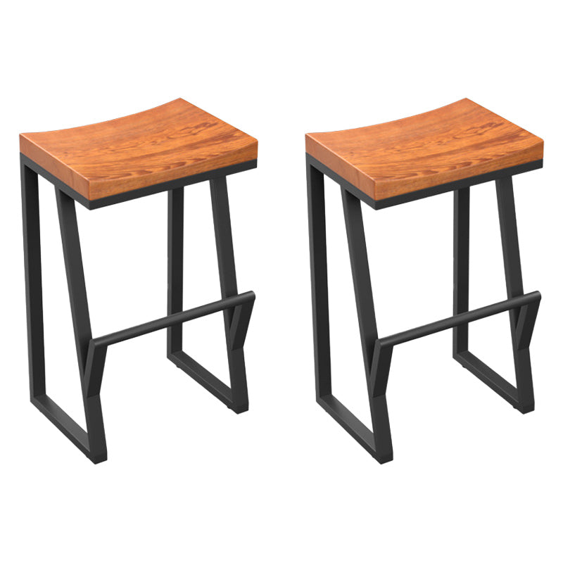 Industrial Wood Top Barstool Iron Sled Pedestal Bar Stool for Indoor