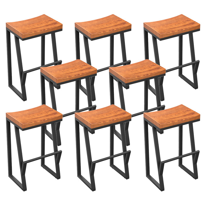 Industrial Wood Top Barstool Iron Sled Pedestal Bar Stool for Indoor
