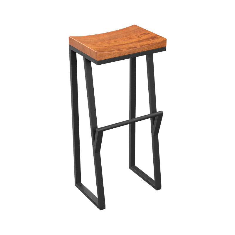 Industrial Wood Top Barstool Iron Sled Pedestal Bar Stool for Indoor
