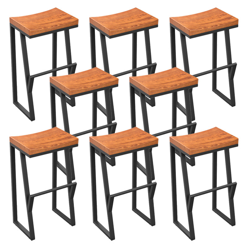 Industrial Wood Top Barstool Iron Sled Pedestal Bar Stool for Indoor