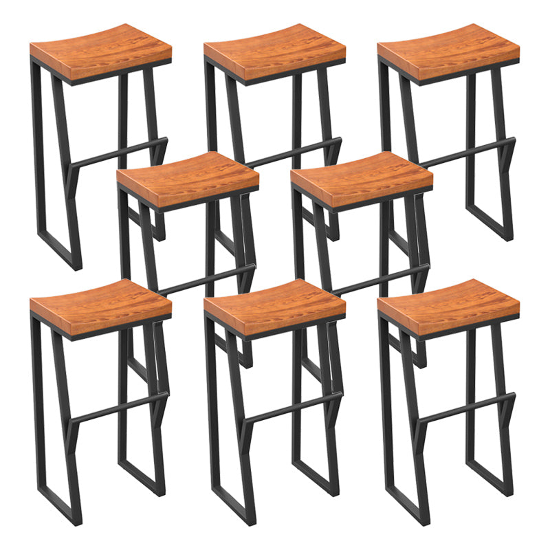 Industrial Wood Top Barstool Iron Sled Pedestal Bar Stool for Indoor