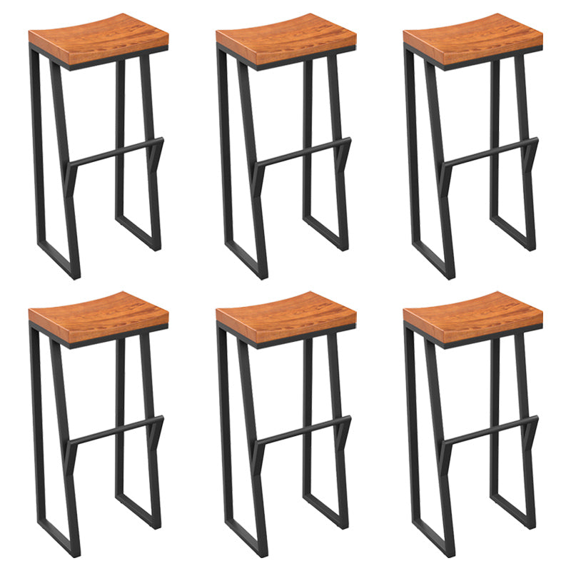 Industrial Wood Top Barstool Iron Sled Pedestal Bar Stool for Indoor