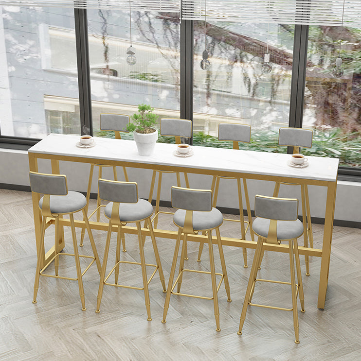 1/5/9 Pieces Glam Iron Bar Table Set Rectangle White Faux Marble Bistro Set with Footrest