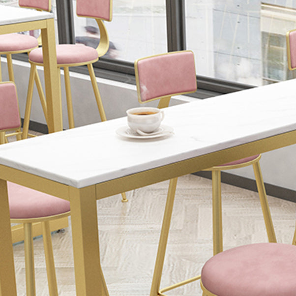 1/5/9 Pieces Glam Iron Bar Table Set Rectangle White Faux Marble Bistro Set with Footrest