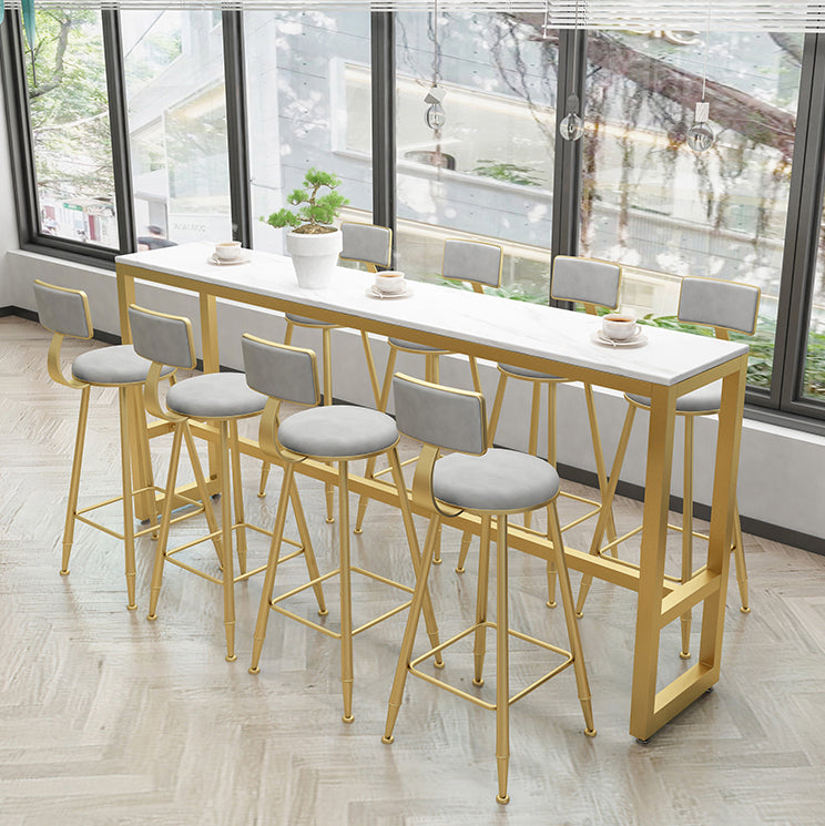 1/5/9 Pieces Glam Iron Bar Table Set Rectangle White Faux Marble Bistro Set with Footrest