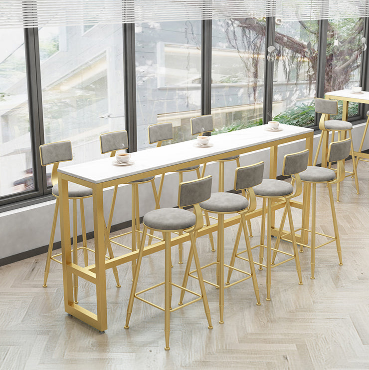 1/5/9 Pieces Glam Iron Bar Table Set Rectangle White Faux Marble Bistro Set with Footrest