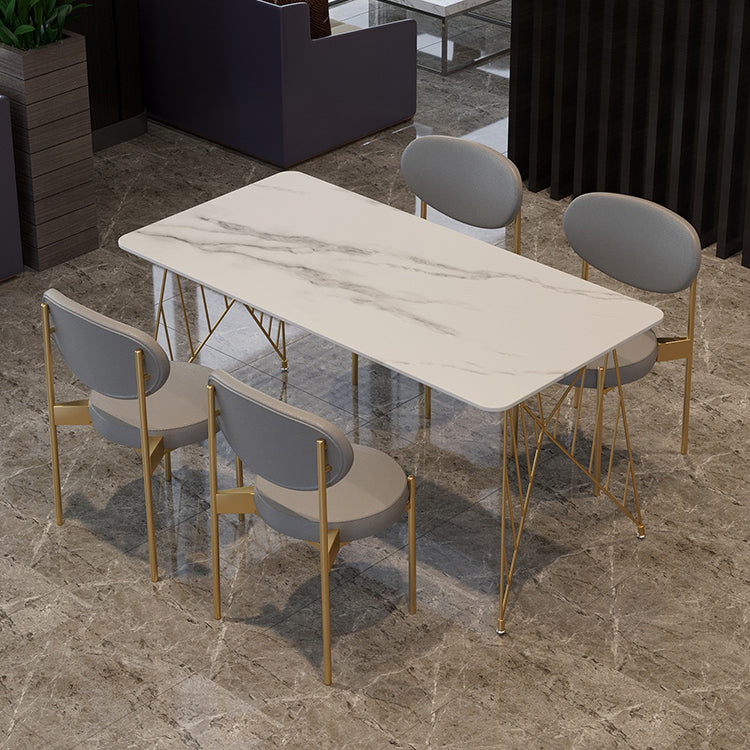 Glam Stone Top Dining Table Set 1/2/5 Pieces Rectangle White Indoor Dinette Set
