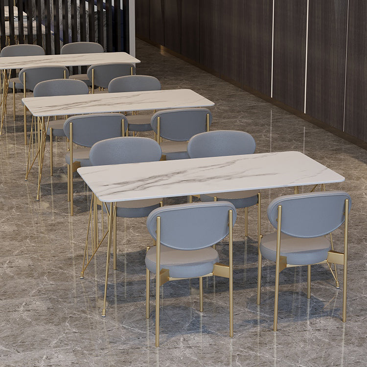Glam Stone Top Dining Table Set 1/2/5 Pieces Rectangle White Indoor Dinette Set