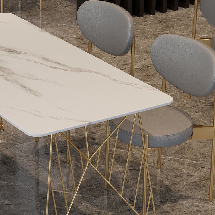 Glam Stone Top Dining Table Set 1/2/5 Pieces Rectangle White Indoor Dinette Set