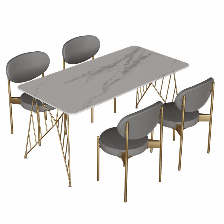 Glam Stone Top Dining Table Set 1/2/5 Pieces Rectangle White Indoor Dinette Set