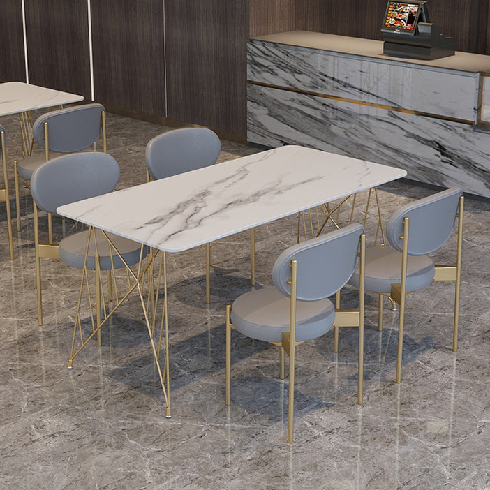 Glam Stone Top Dining Table Set 1/2/5 Pieces Rectangle White Indoor Dinette Set