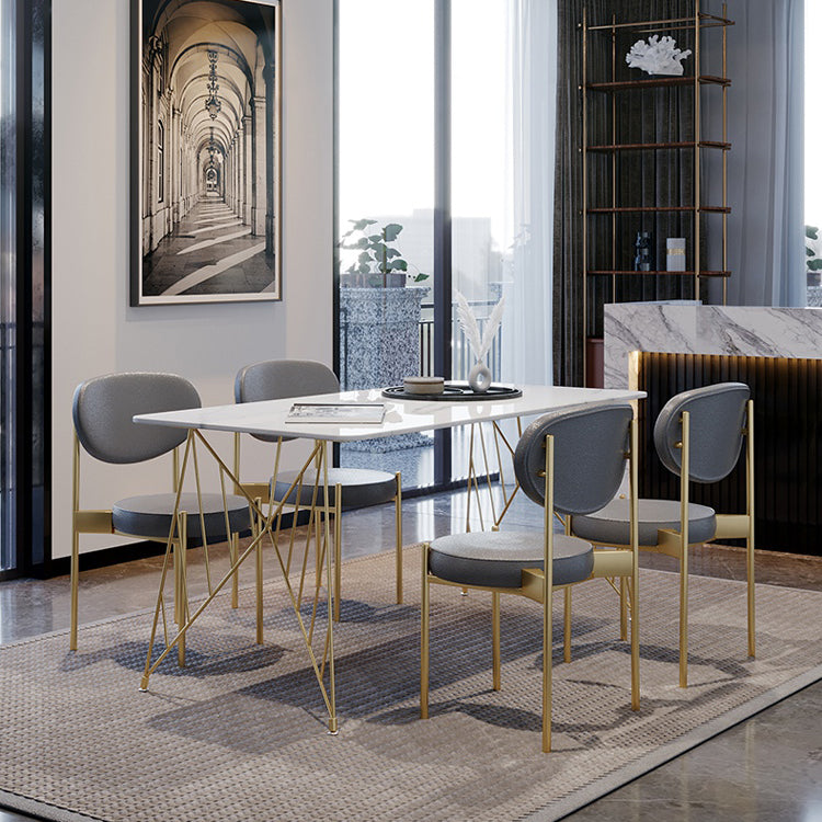 Glam Stone Top Dining Table Set 1/2/5 Pieces Rectangle White Indoor Dinette Set