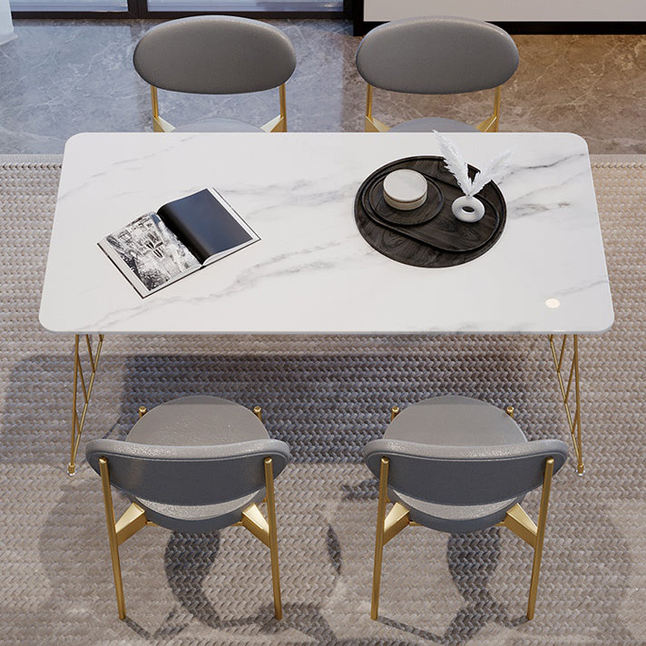 Glam Stone Top Dining Table Set 1/2/5 Pieces Rectangle White Indoor Dinette Set