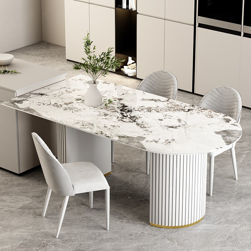 Contemporary Double Pedestal Dining Table Stone Dining Room Furniture