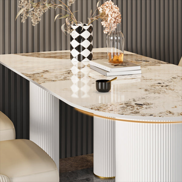 Contemporary Double Pedestal Dining Table Stone Dining Room Furniture