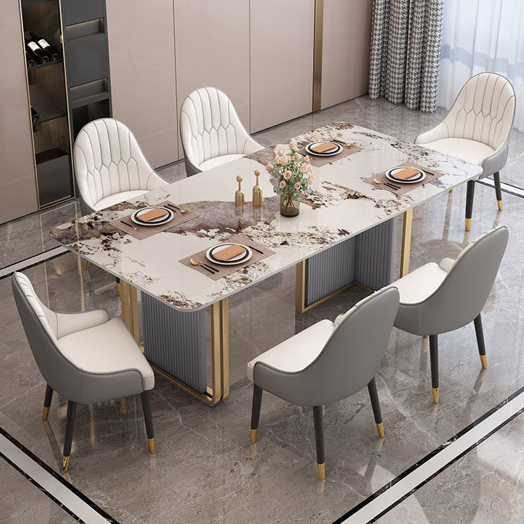 Traditional Luxury Dining Table Sintered Stone Rectangle Table with Gold Frame