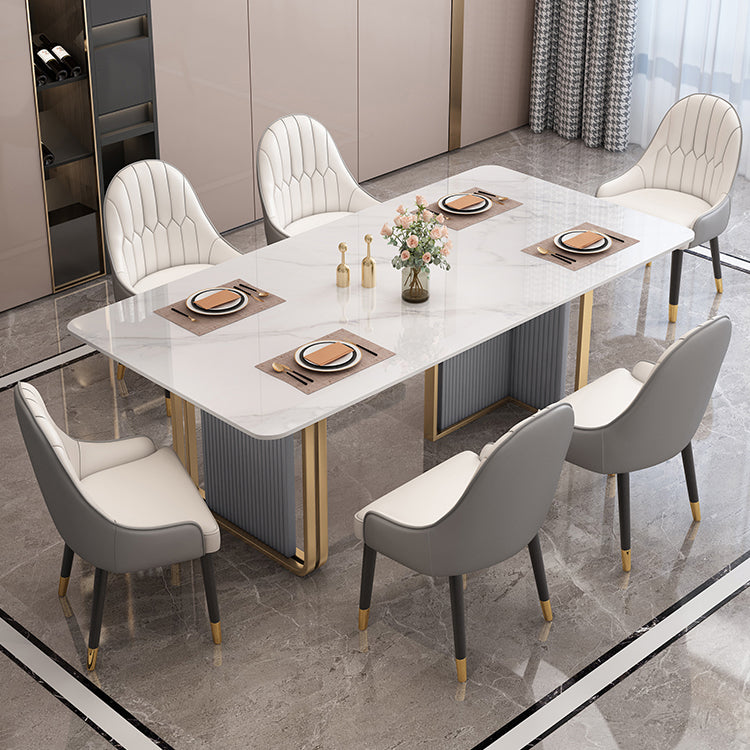 Traditional Luxury Dining Table Sintered Stone Rectangle Table with Gold Frame