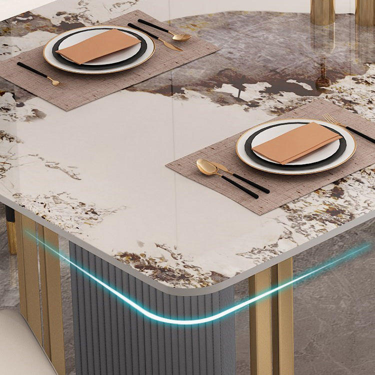 Traditional Luxury Dining Table Sintered Stone Rectangle Table with Gold Frame