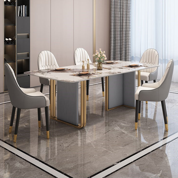 Traditional Luxury Dining Table Sintered Stone Rectangle Table with Gold Frame
