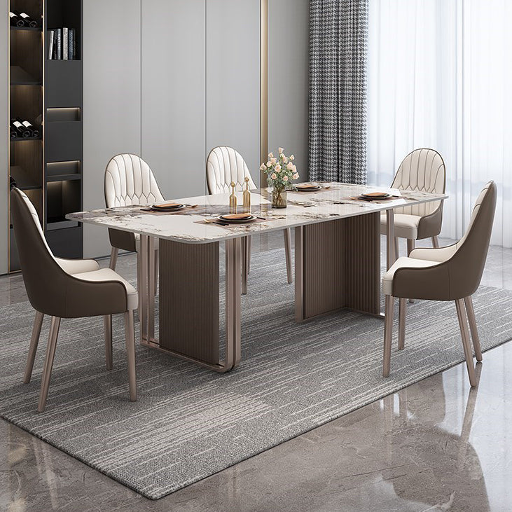 Traditional Luxury Dining Table Sintered Stone Rectangle Table with Gold Frame