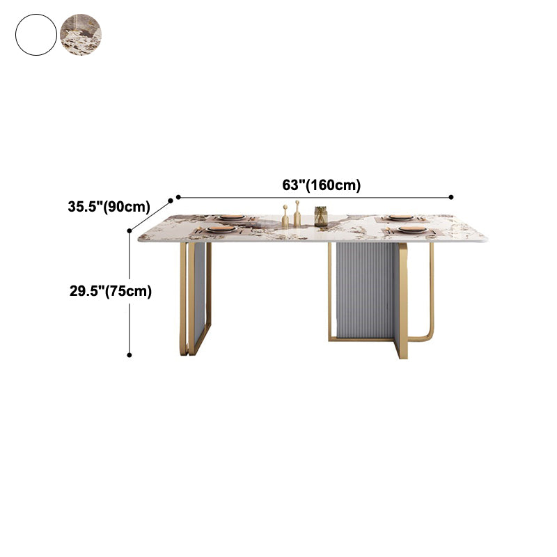 Traditional Luxury Dining Table Sintered Stone Rectangle Table with Gold Frame