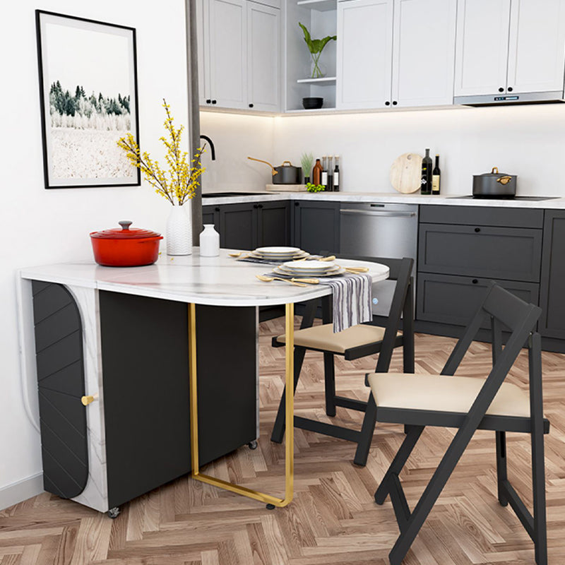 59'' Foldable Rectangle Dining Table Medieval Modern Table with Storage Trestle Base