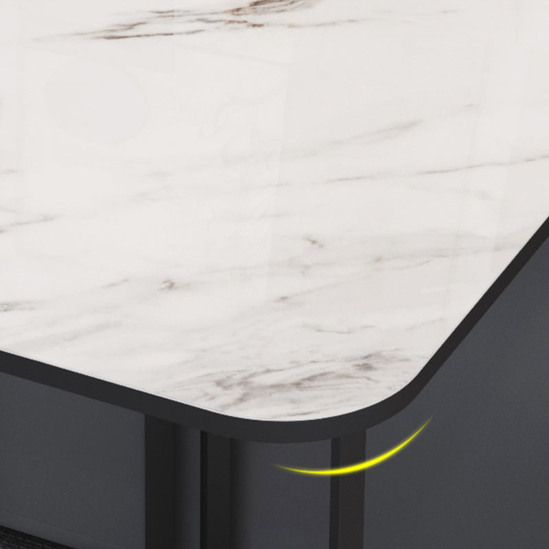 Foldable Sintered Stone Top Dining Table Modern Rectangle Table with Storage Trestle Base