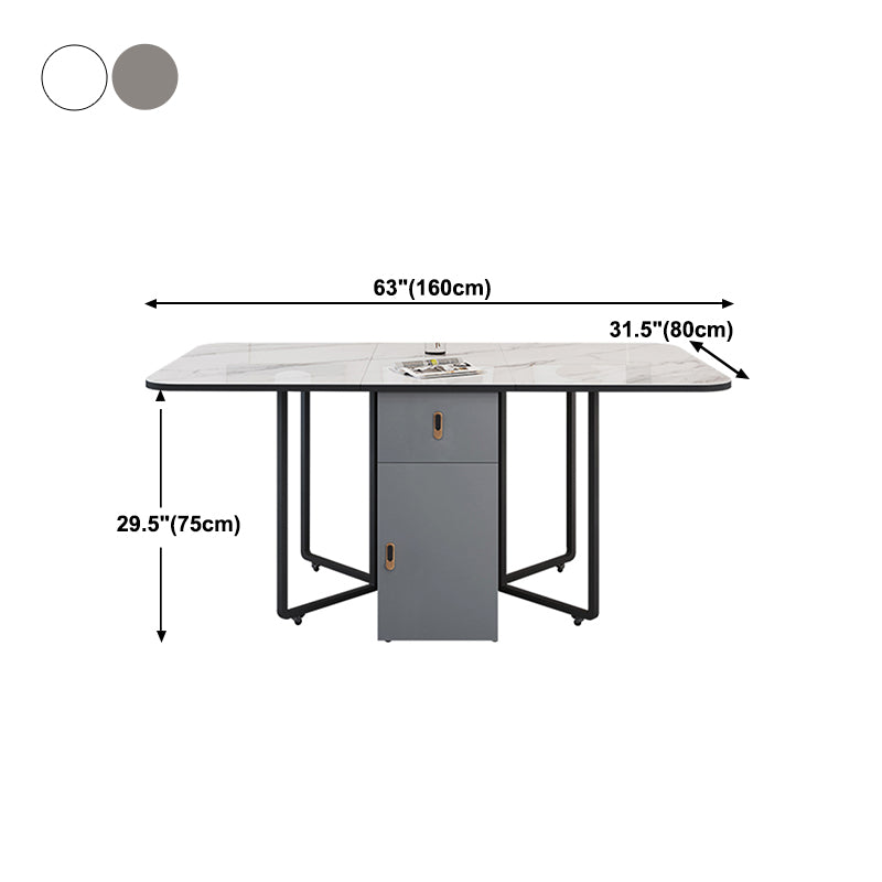 Foldable Sintered Stone Top Dining Table Modern Rectangle Table with Storage Trestle Base