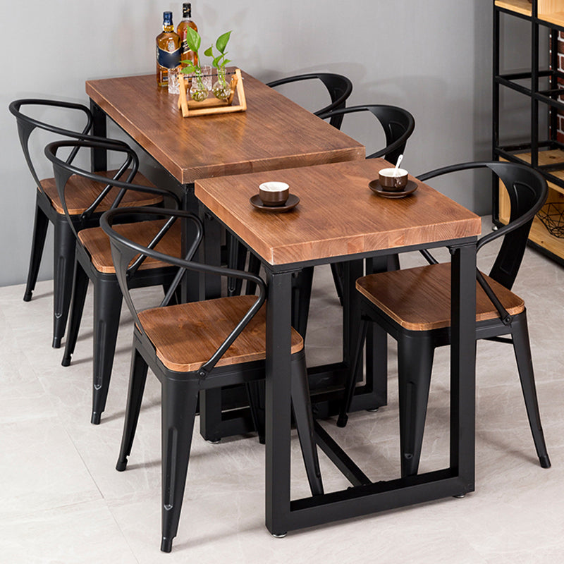 Solid Wood Dining Table Industrial Brown Top Dining Table with Black Frame