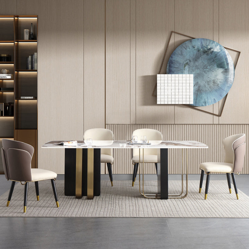 Luxury Sintered Stone Top Table Rectangle Table with Double Pedestal in Black