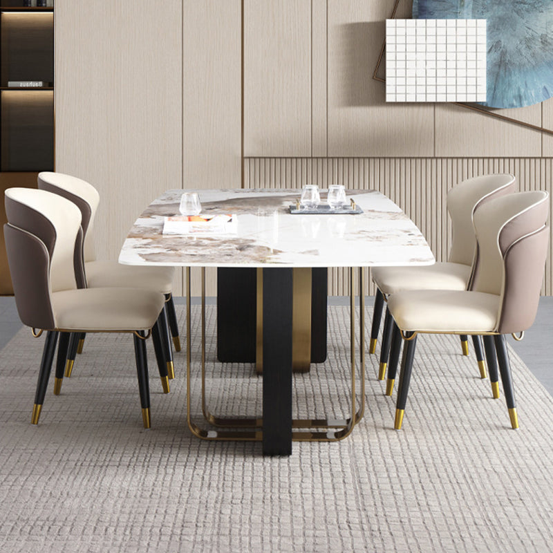 Luxury Sintered Stone Top Table Rectangle Table with Double Pedestal in Black