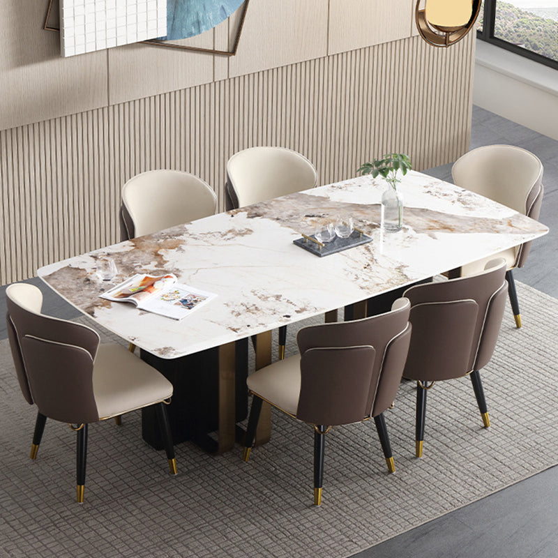 Luxury Sintered Stone Top Table Rectangle Table with Double Pedestal in Black