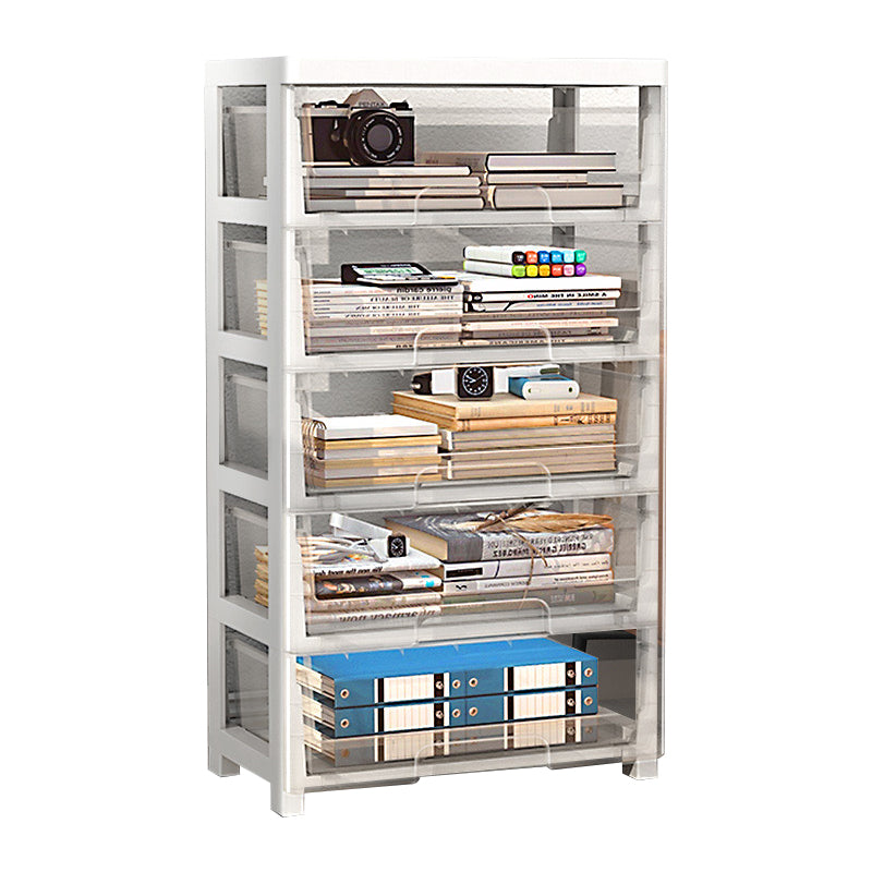 Modern Style Bookshelf in White and Black Color Plastic Bookcase for Office