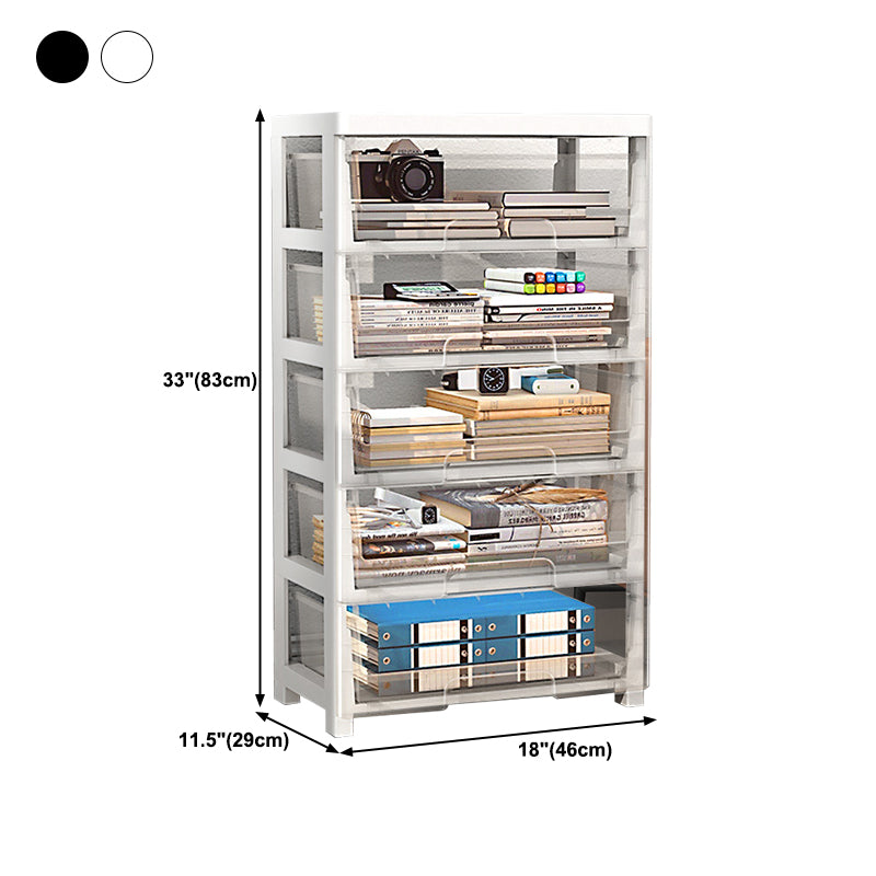 Modern Style Bookshelf in White and Black Color Plastic Bookcase for Office